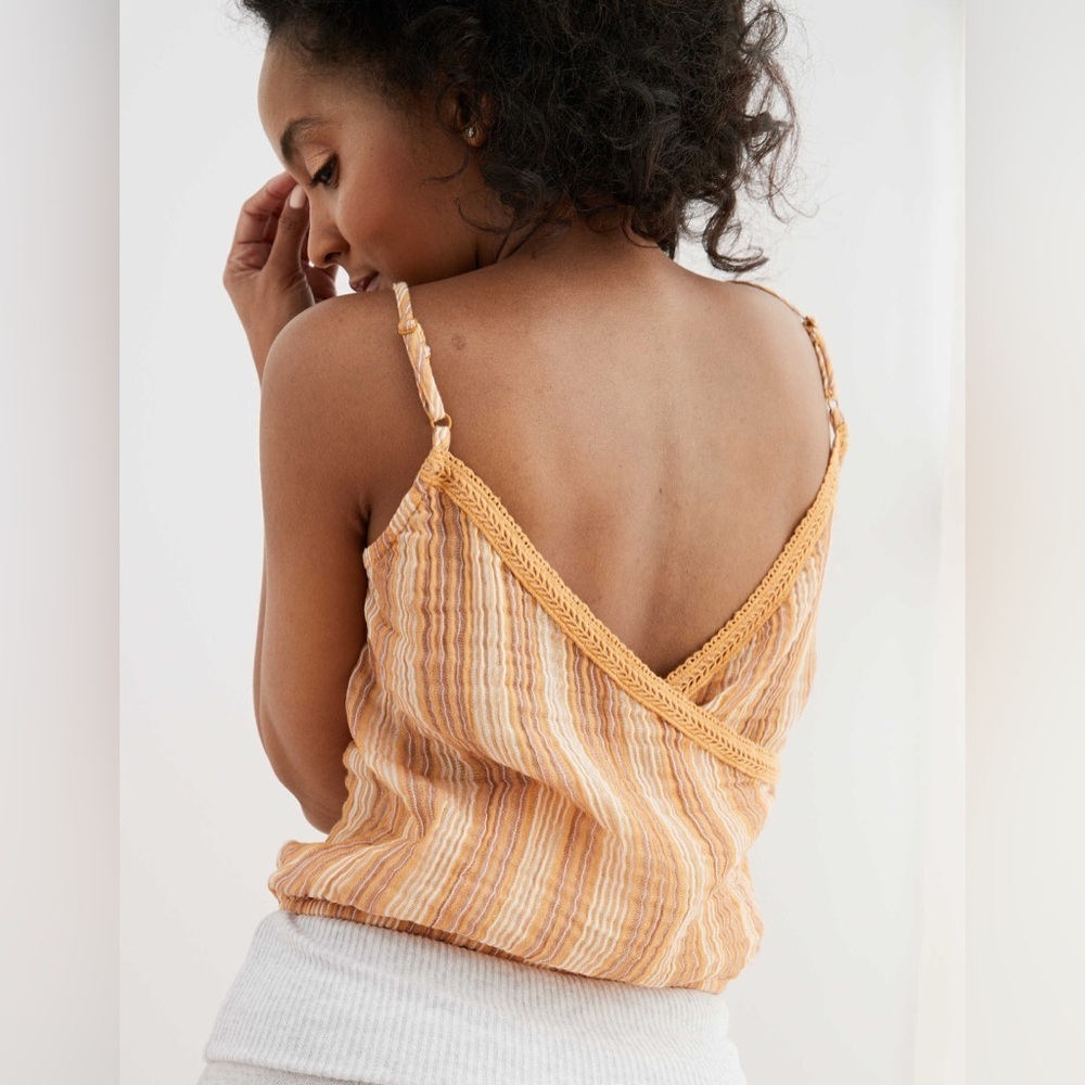 Aerie | 100% Cotton Striped Orange Sleeveless Top